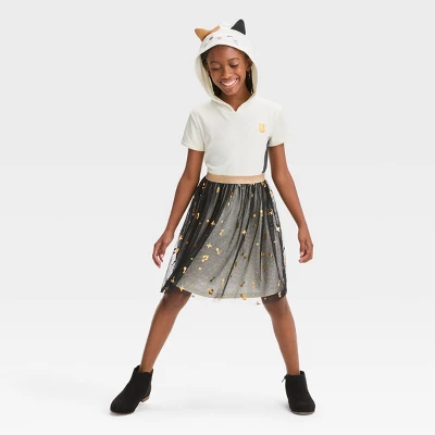 Girls' Squishmallows Cat Hooded Dress - White/Black 4 Girls' Squishmallows Cat Hooded Dress - White/Black - Image 2