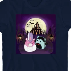 Squishmallows Halloween Forest And Moon Youth Blue Short Sleeve Tee