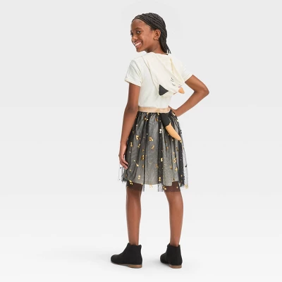 Girls' Squishmallows Cat Hooded Dress - White/Black 3 Girls' Squishmallows Cat Hooded Dress - White/Black